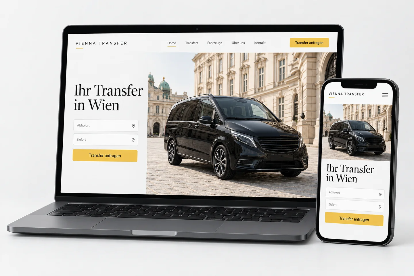 Example transfer website on a laptop and smartphone